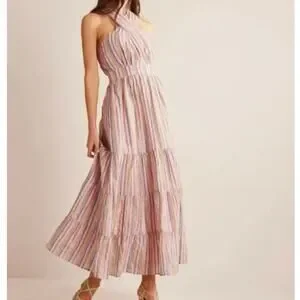 knee length dresses for ladies Ribbed Metallic Party Dress-Pink, Green and Gold Stripe main image 0